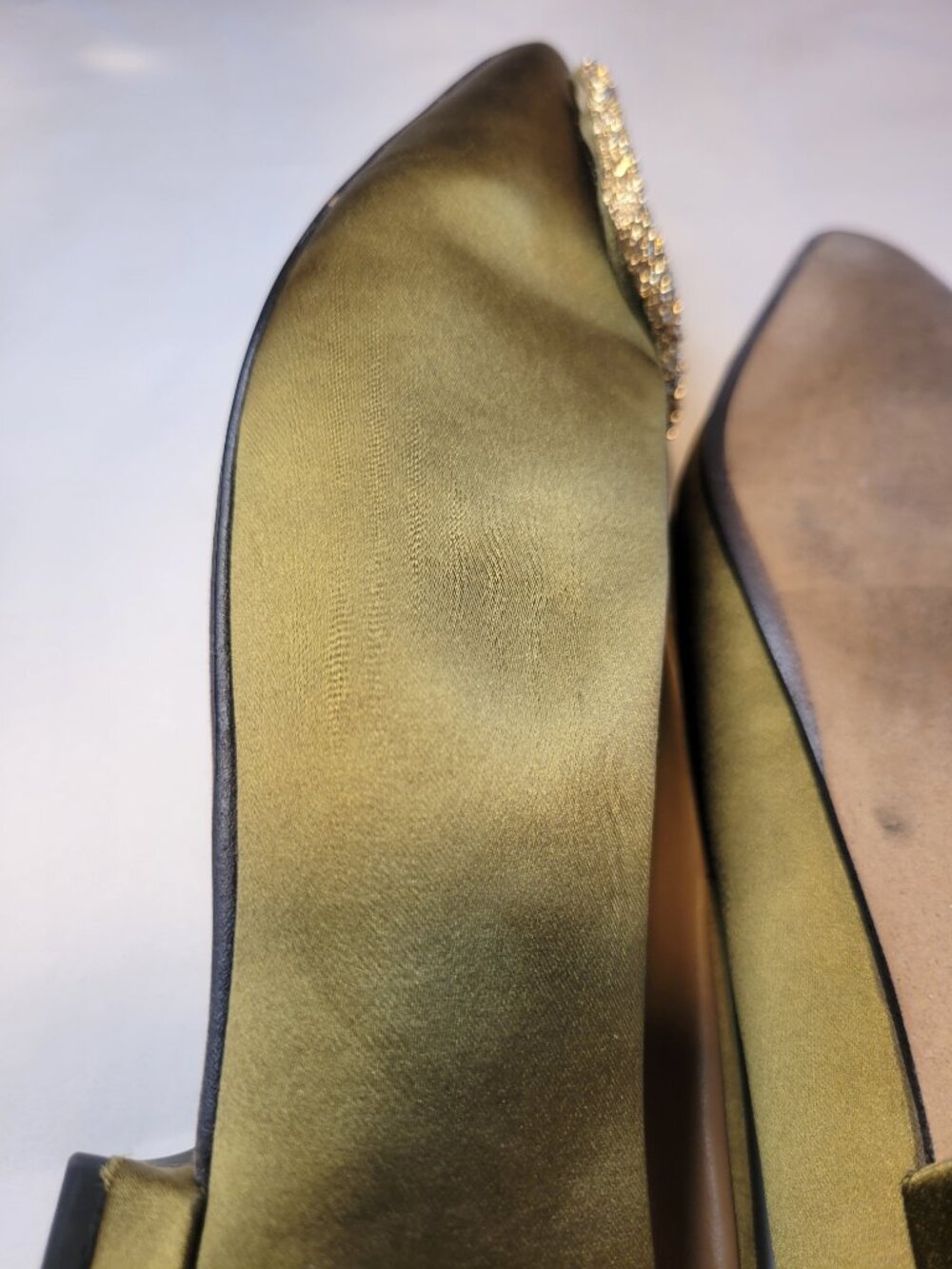 Sam Edelman Olive Satin Pointed Toe Flats Crystal Buckle Women's Size 7 - Picture 6 of 12